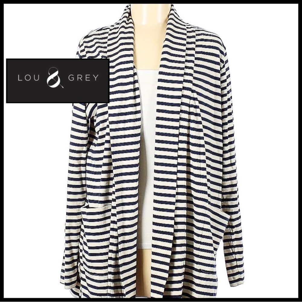 Lou & Grey Organic Heavy Cotton Stripe Cardigan. Classic.